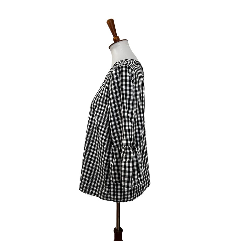Jennifer & Grace Elbow Sleeve Gingham Floral Embroidered Top Black White Medium - Picture 4 of 8